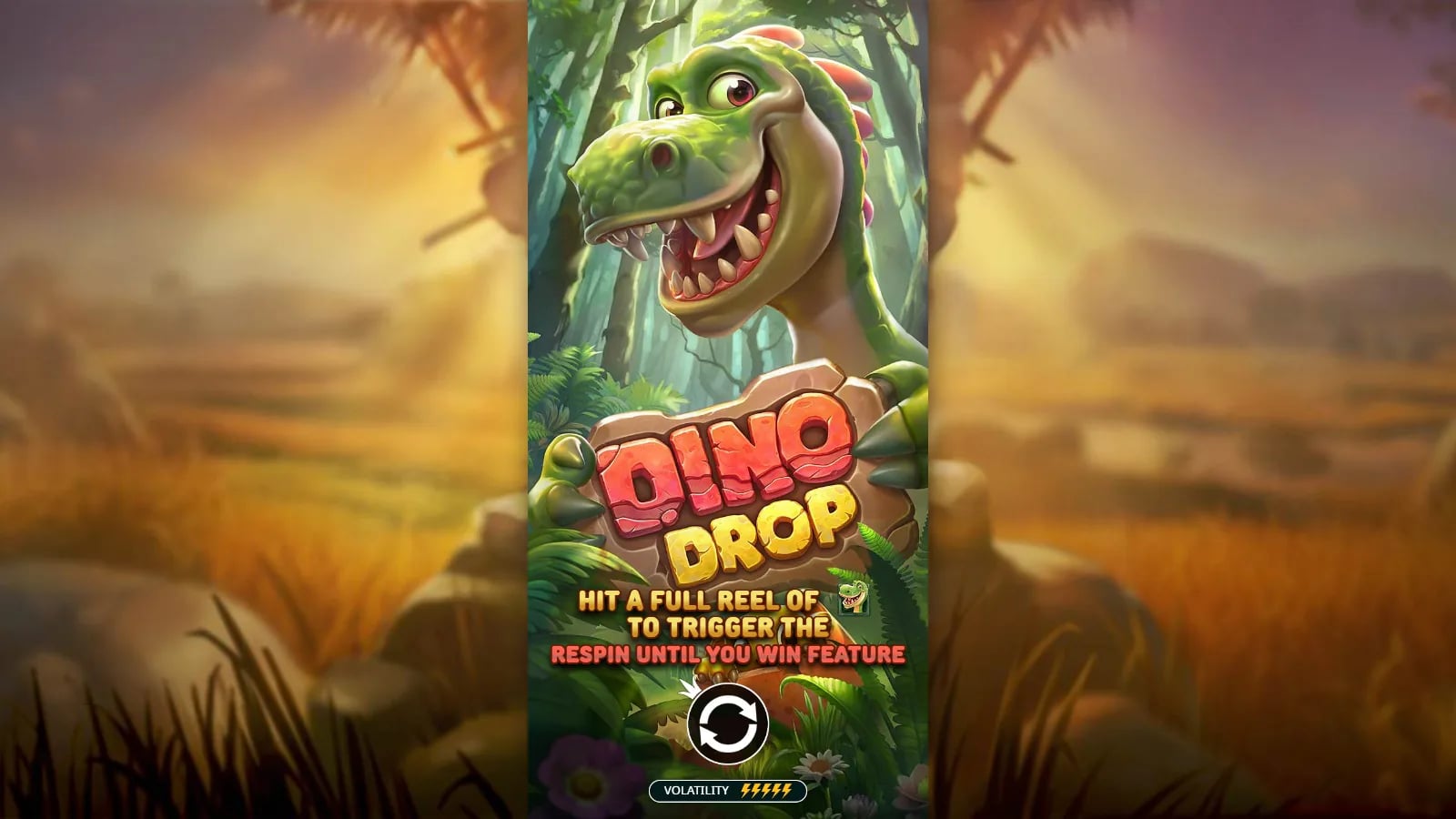 Dino Drop official demo opening with the green dinosaur and prehistoric landscape