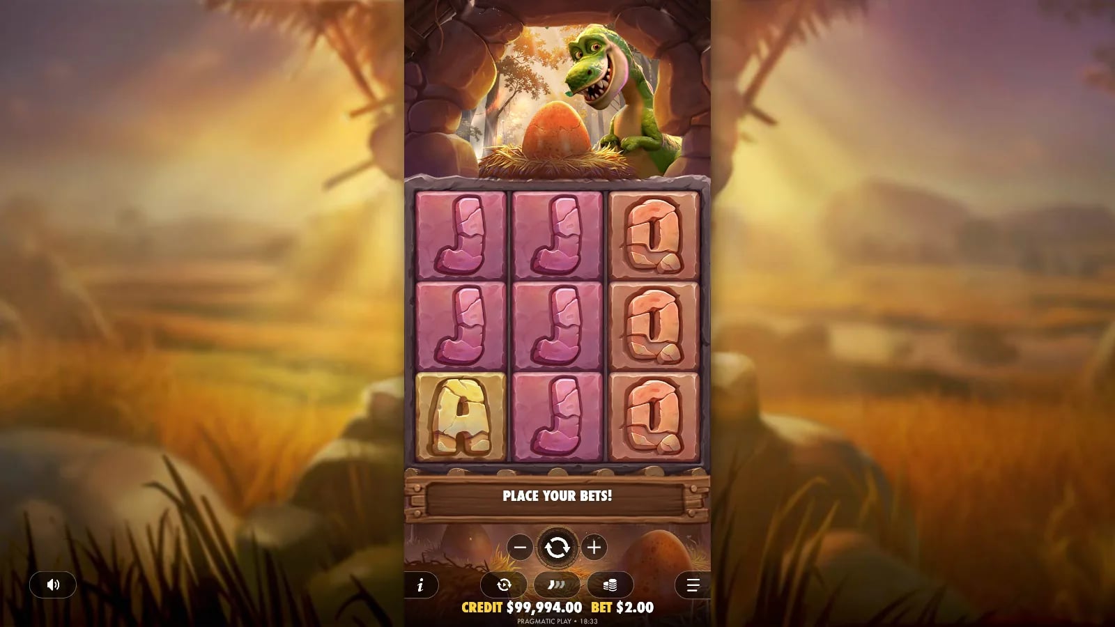 Dino Drop ordinary three-by-three result with pink J and brown Q symbols