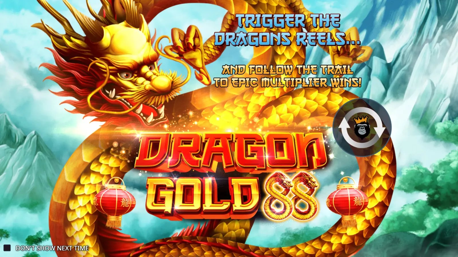 Dragon Gold 88 opening screen with the title against an icy mountain landscape