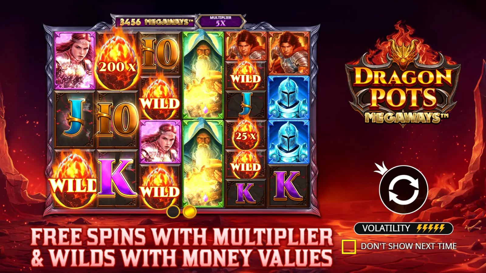 Dragon Pots Megaways official demo showing the complete six-reel cave and dragon pots