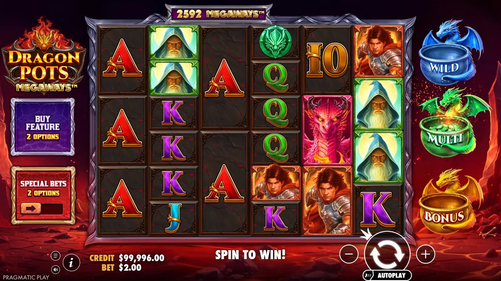 Dragon Pots Megaways official Free Spins view with Wild, Multiplier and Bonus modifiers