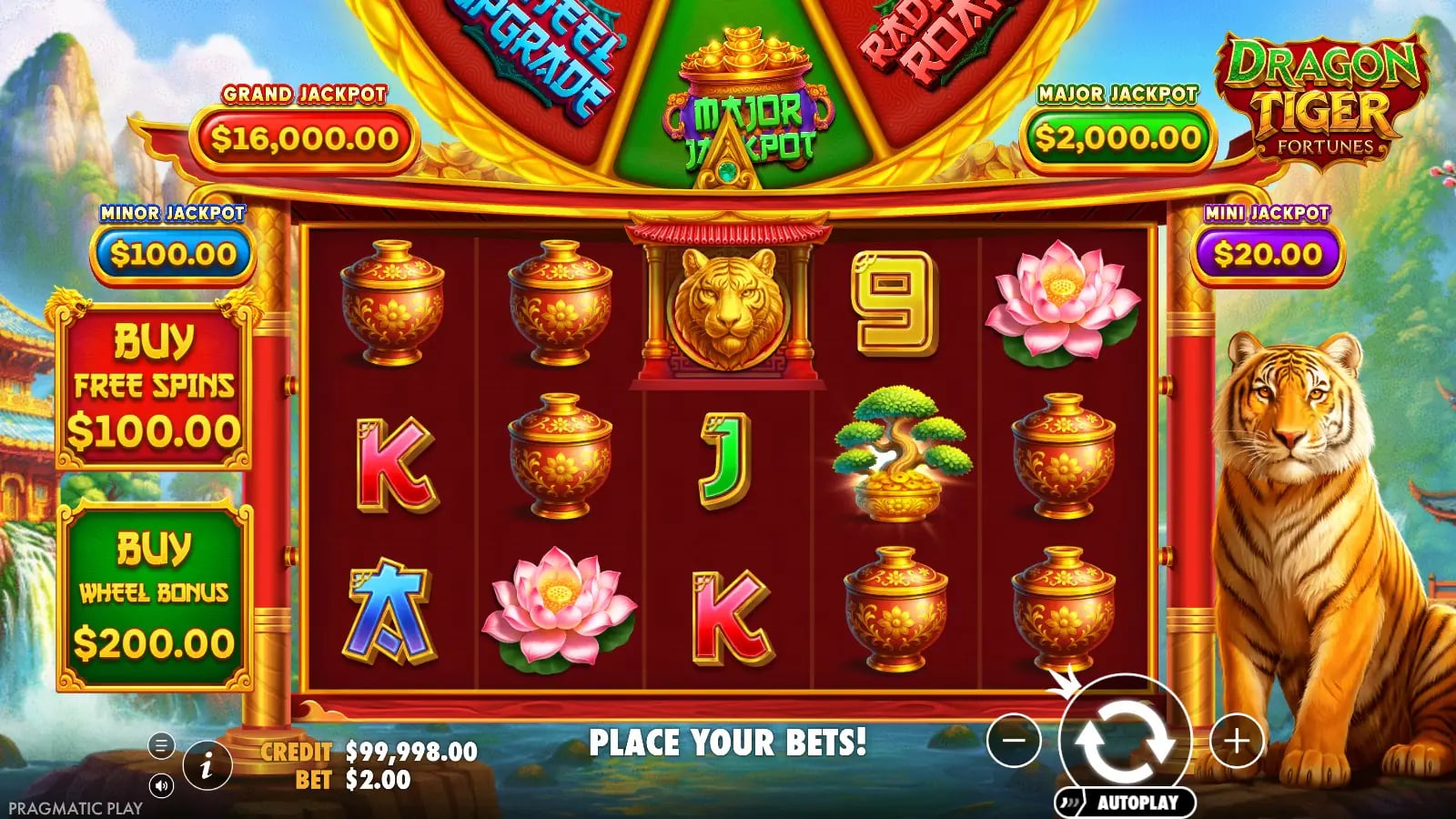 Dragon Tiger Fortunes base spin with both dragon bonuses and tiger scatters