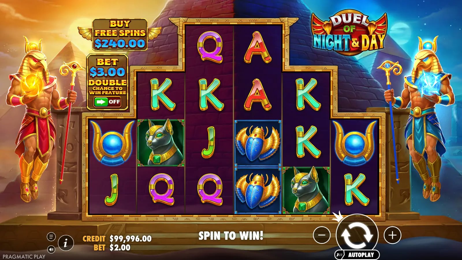 Duel of Night and Day ordinary spin on the six-reel Egyptian board