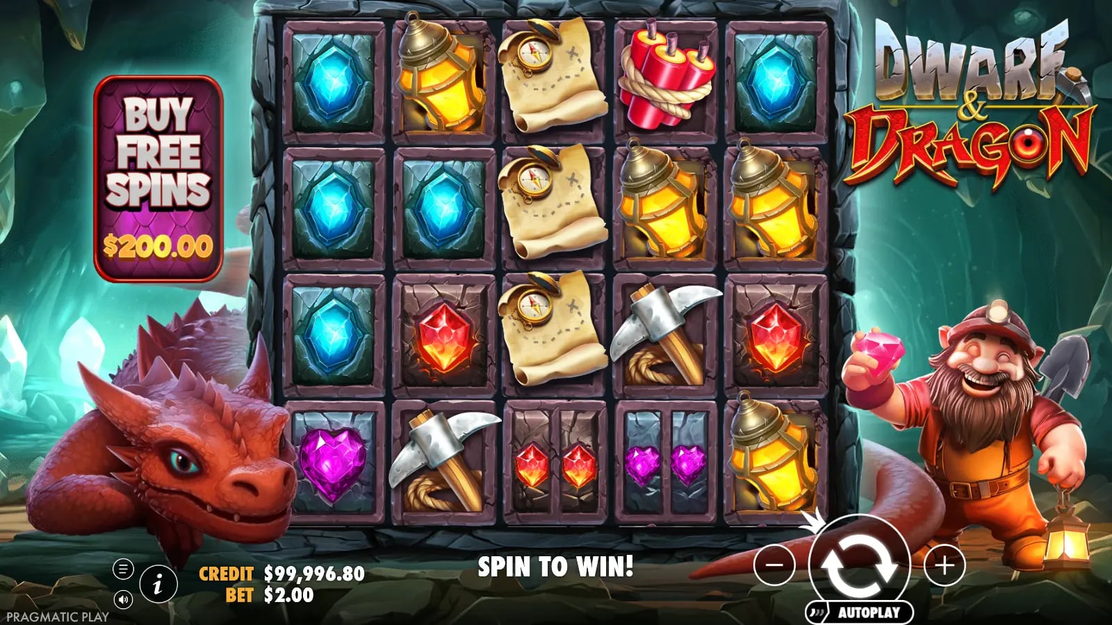Dwarf & Dragon settled five-by-four base spin with mining symbols