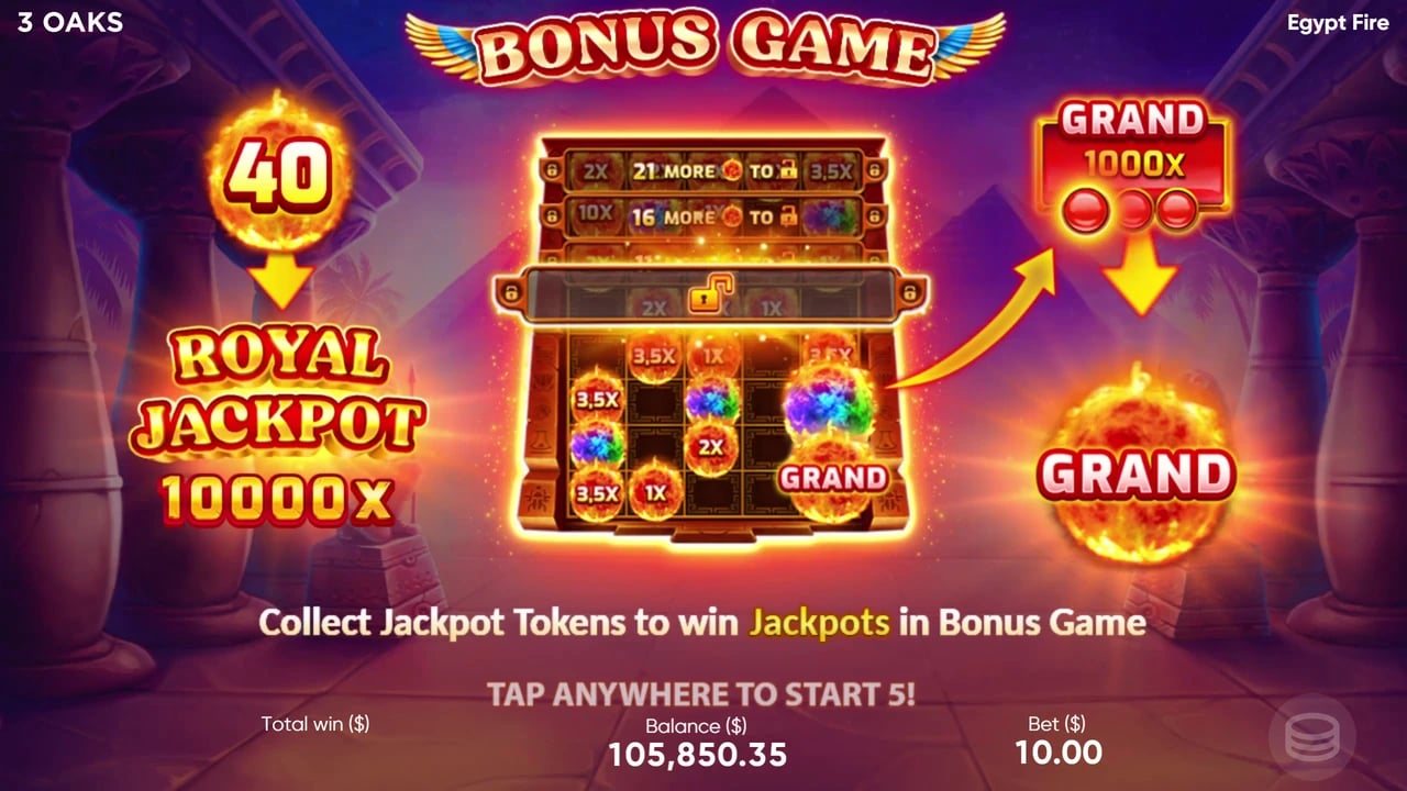 Egypt Fire: Native Royal and jackpot-token instructions
