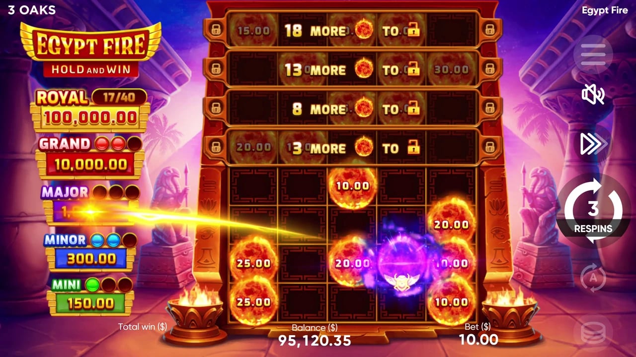Egypt Fire: Partly expanded board and jackpot meters