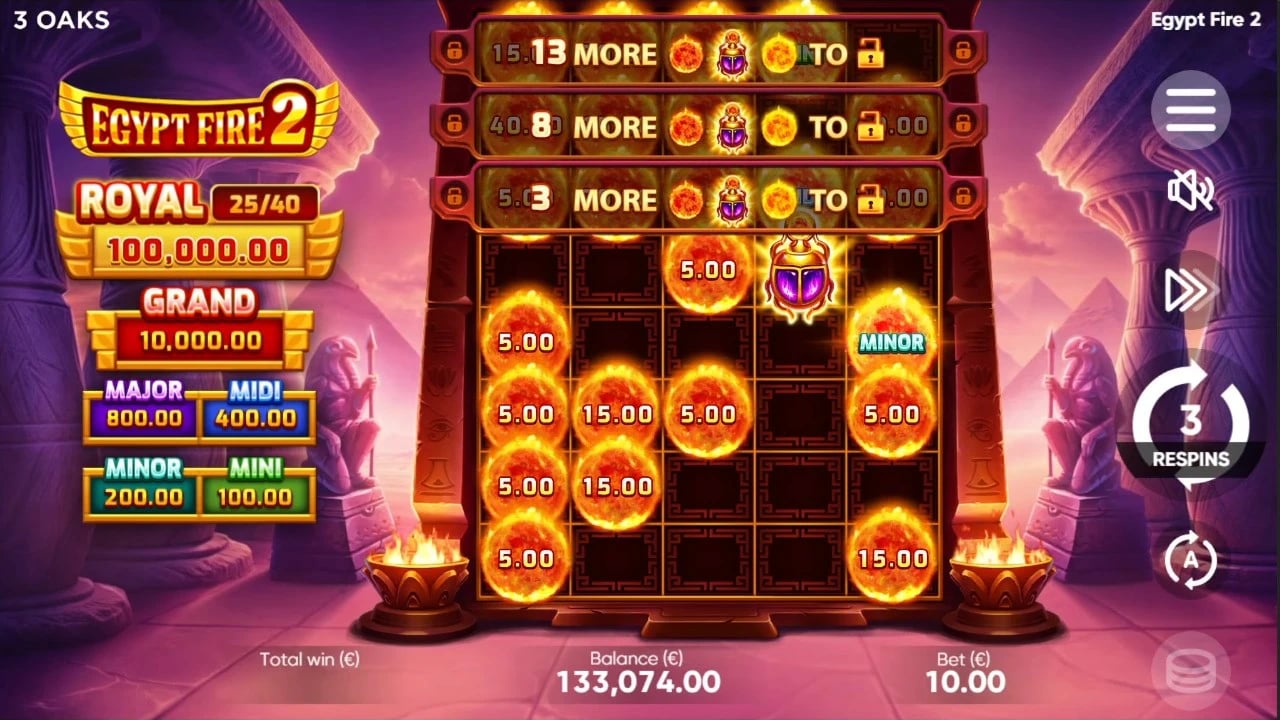 Egypt Fire 2: Hold & Win row-unlocking display