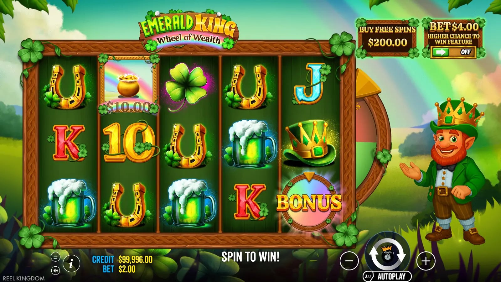 Emerald King Wheel of Wealth ordinary reels with a prize pot