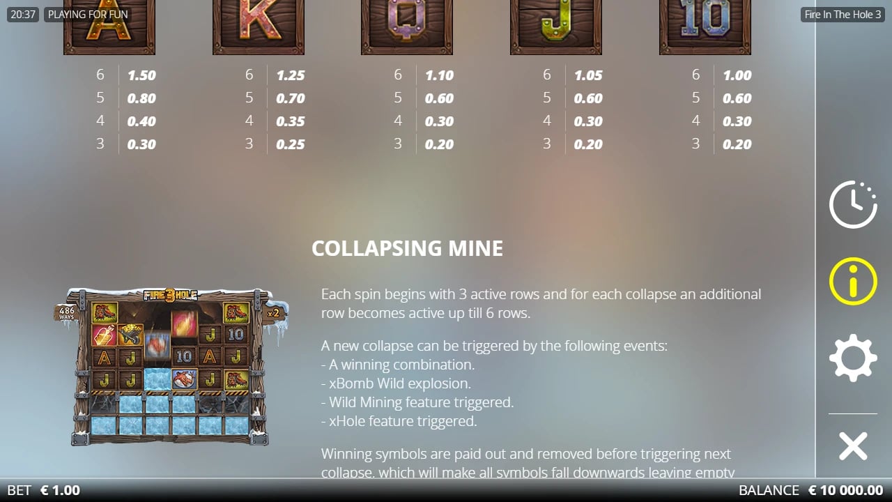 Fire in the Hole 3: Collapsing Mine and expanding rows