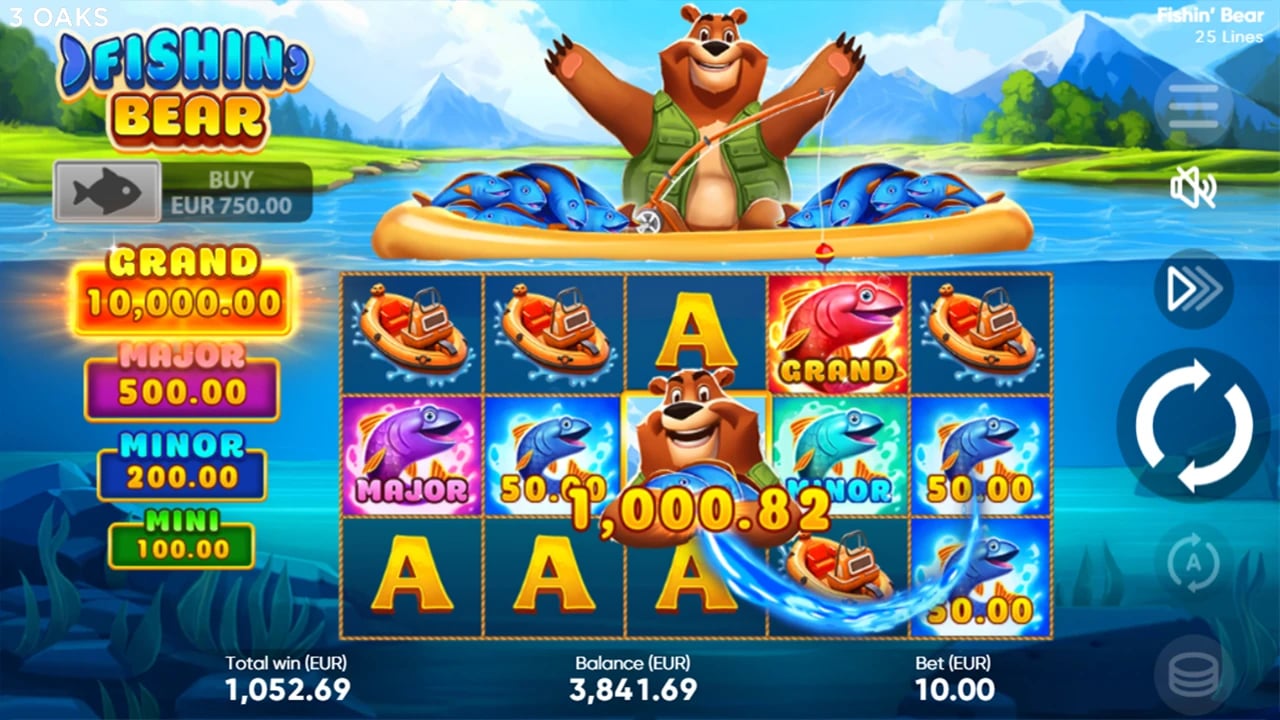Fishin' Bear: base field with middle-reel Bear and fish values