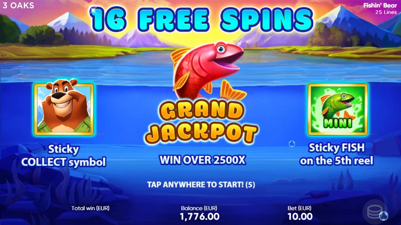 Fishin' Bear: native sixteen-Free-Spins instruction screen