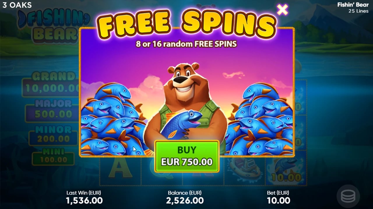 Fishin' Bear: eight-or-sixteen Free Spins purchase menu