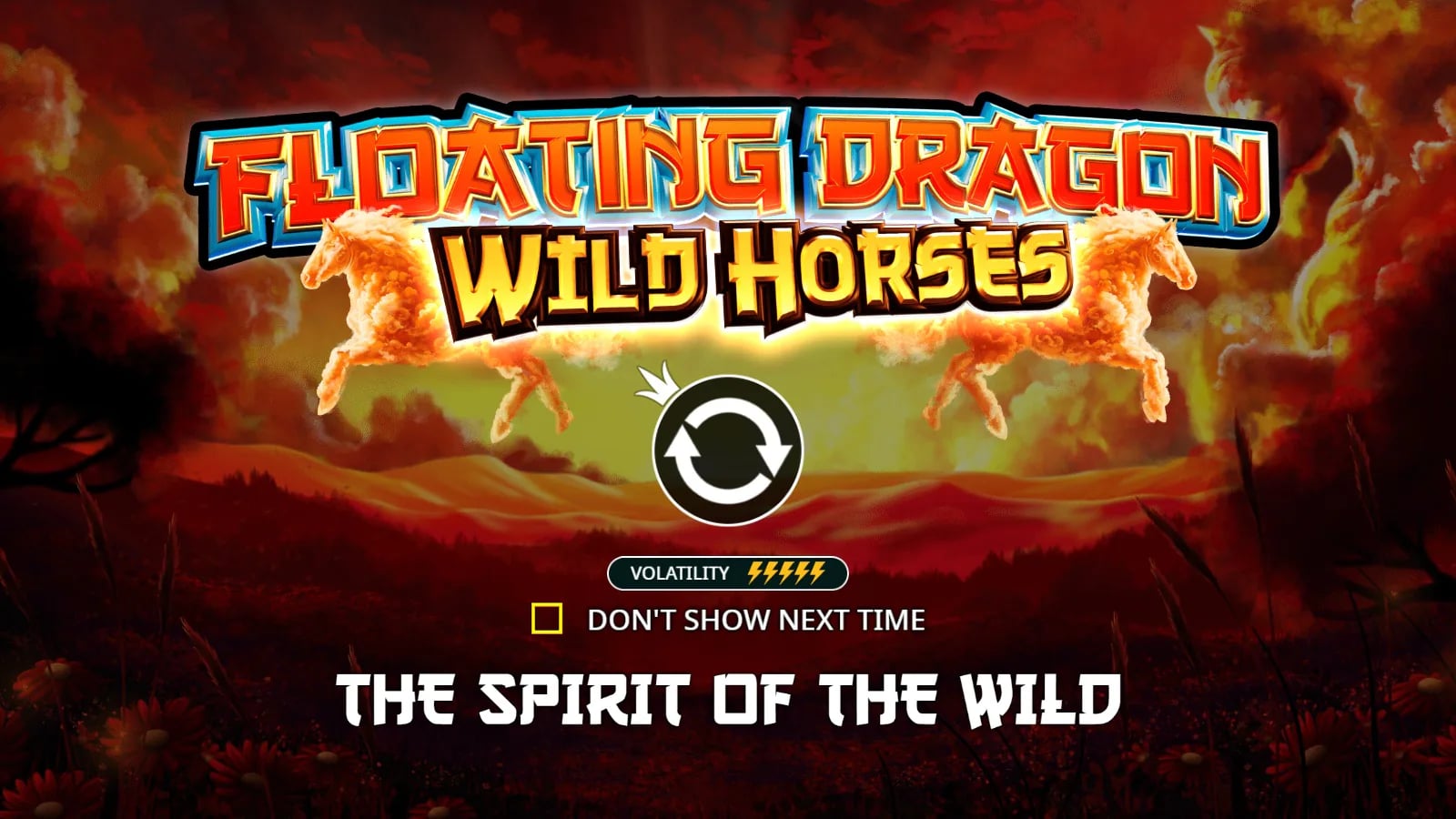 Floating Dragon Wild Horses title screen with two flaming horses