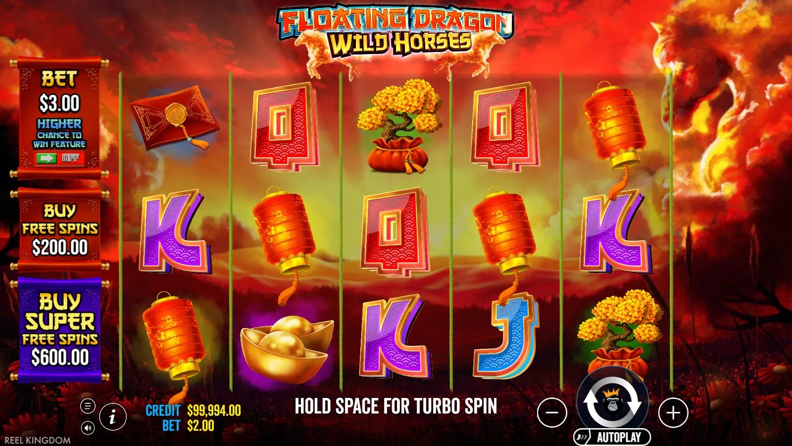 Floating Dragon Wild Horses ordinary five-reel result with firecracker symbols