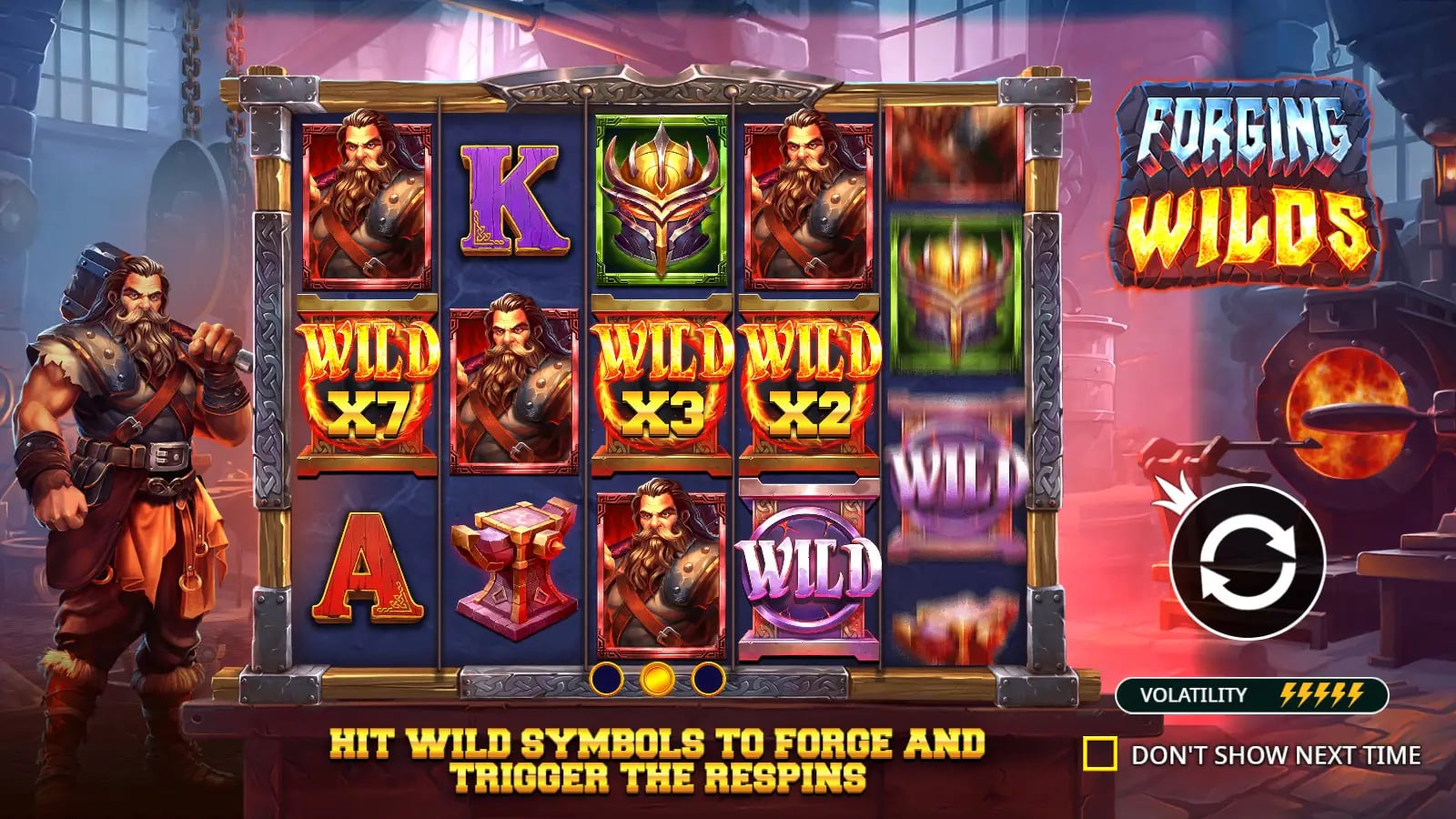 Forging Wilds official demo showing the complete blacksmith forge and five-reel grid