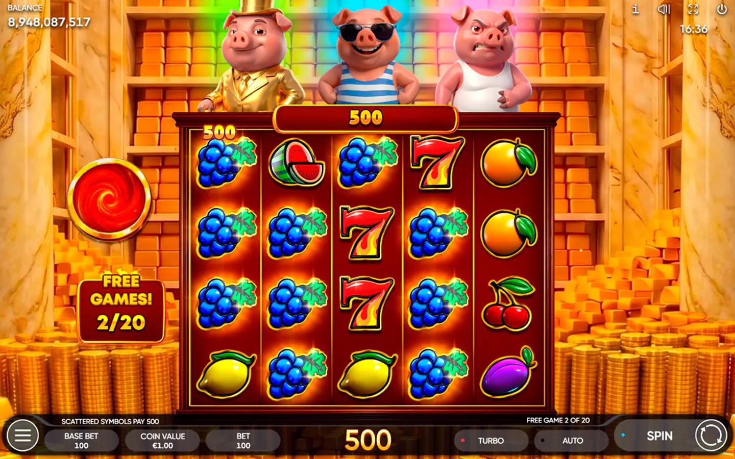 Fortune Bankers Free Games with pig bankers, fruit wins and a visible multiplier meter