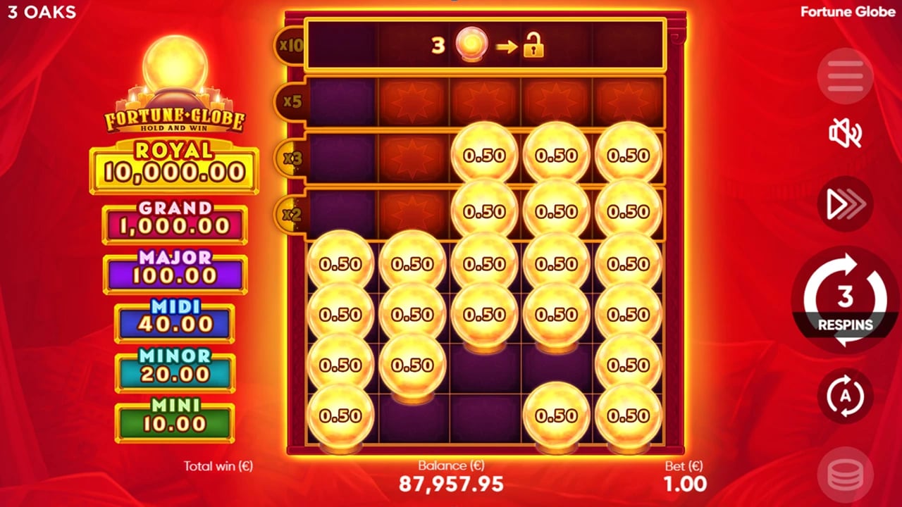 Fortune Globe: expanded bonus board with locked-row progress and multiplier labels