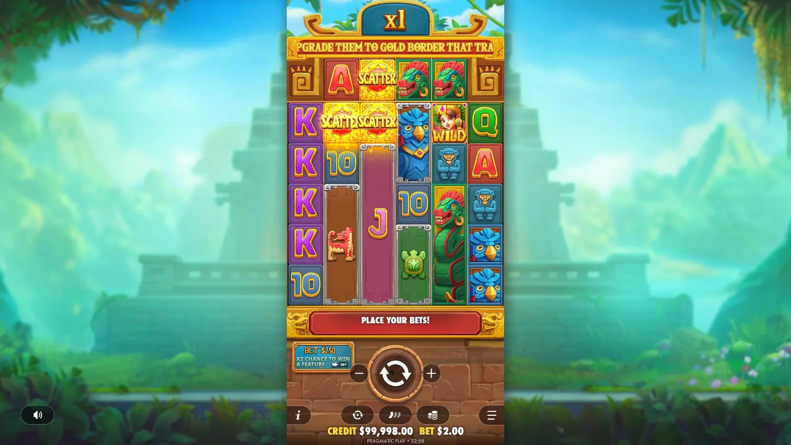 Fortune of Aztec later official demo state showing a distinct full-grid result