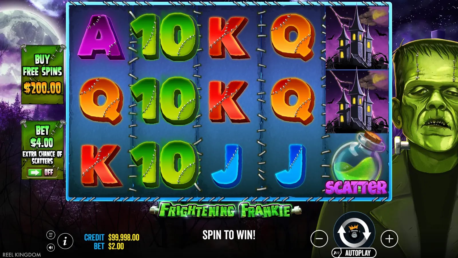 Frightening Frankie base-game board with two house symbols and one Scatter