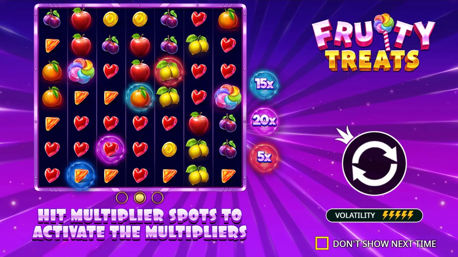 Fruity Treats official demo showing the entire colourful seven-by-seven cluster board