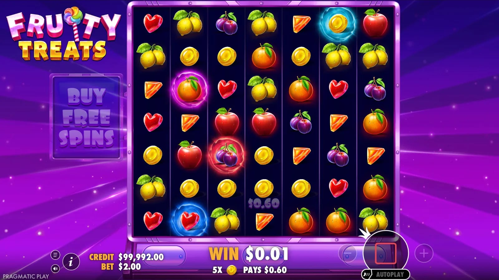 Fruity Treats active tumble with fruit clusters covering the full playable grid