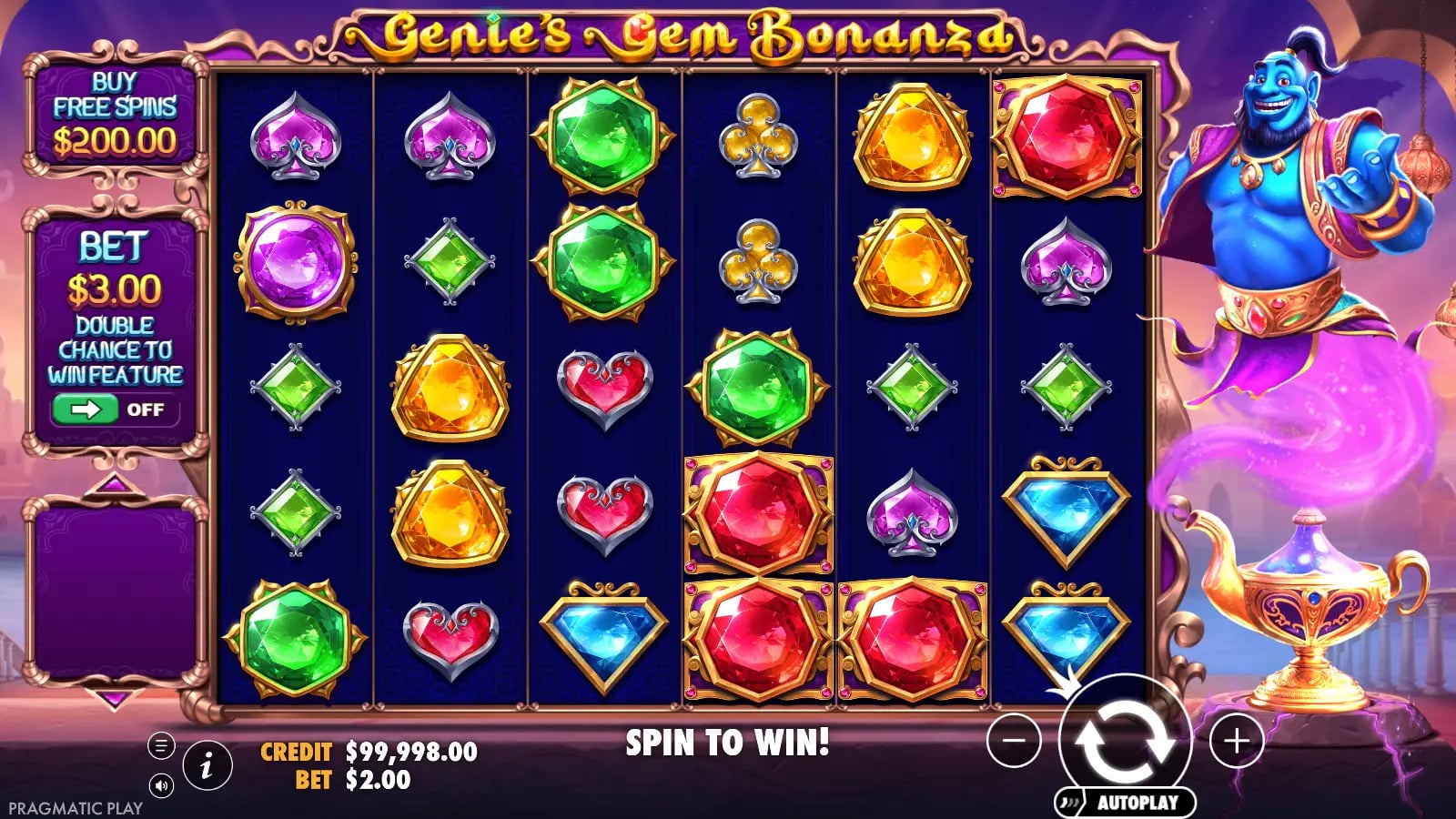 Genie's Gem Bonanza later settled base board with coloured gems and the genie
