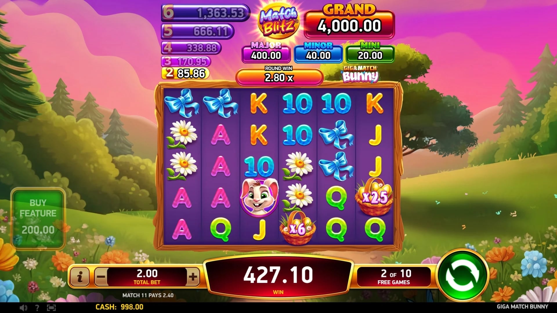 Giga Match Bunny: Multiplier settlement state