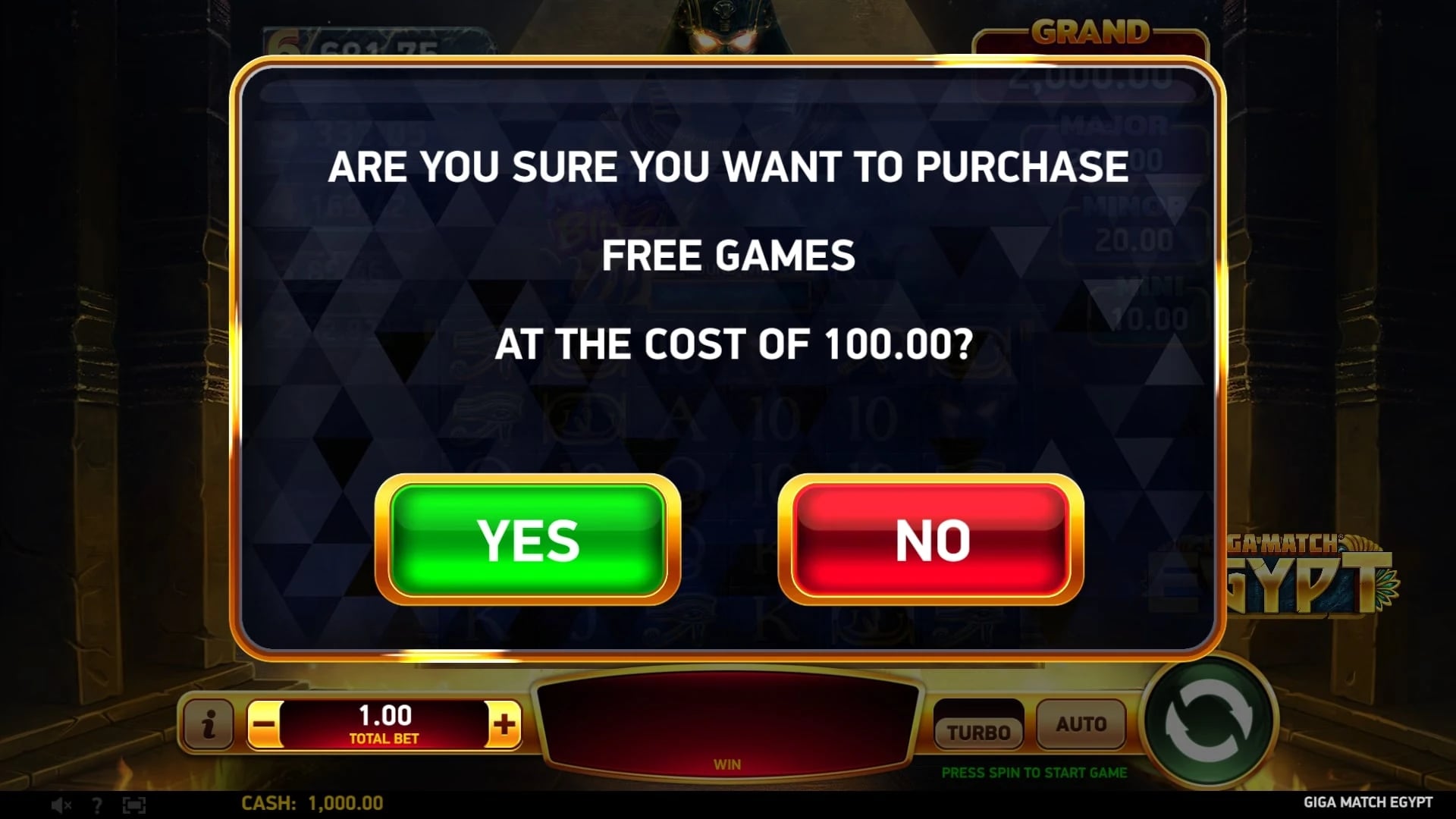 Giga Match Egypt: 100x buy confirmation