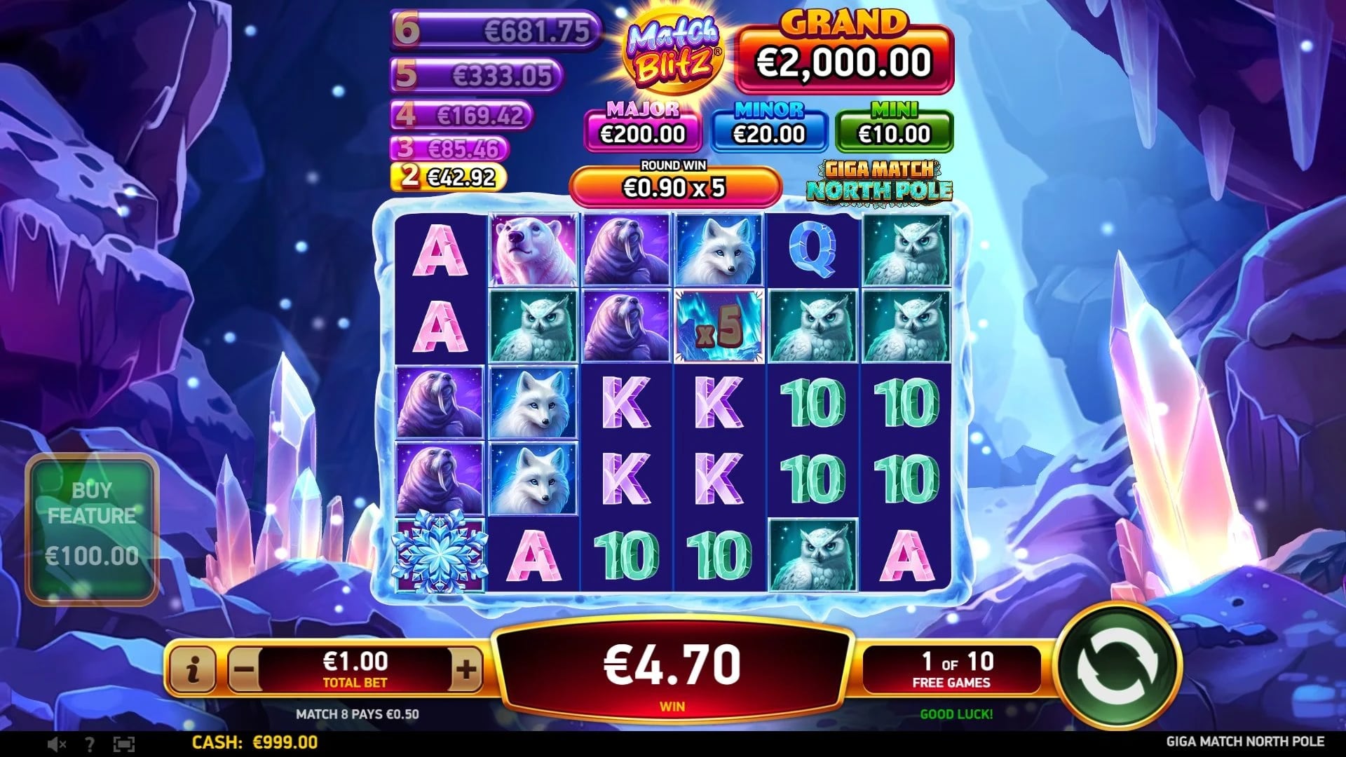 Giga Match North Pole: Cascade multipliers and Free Games counter