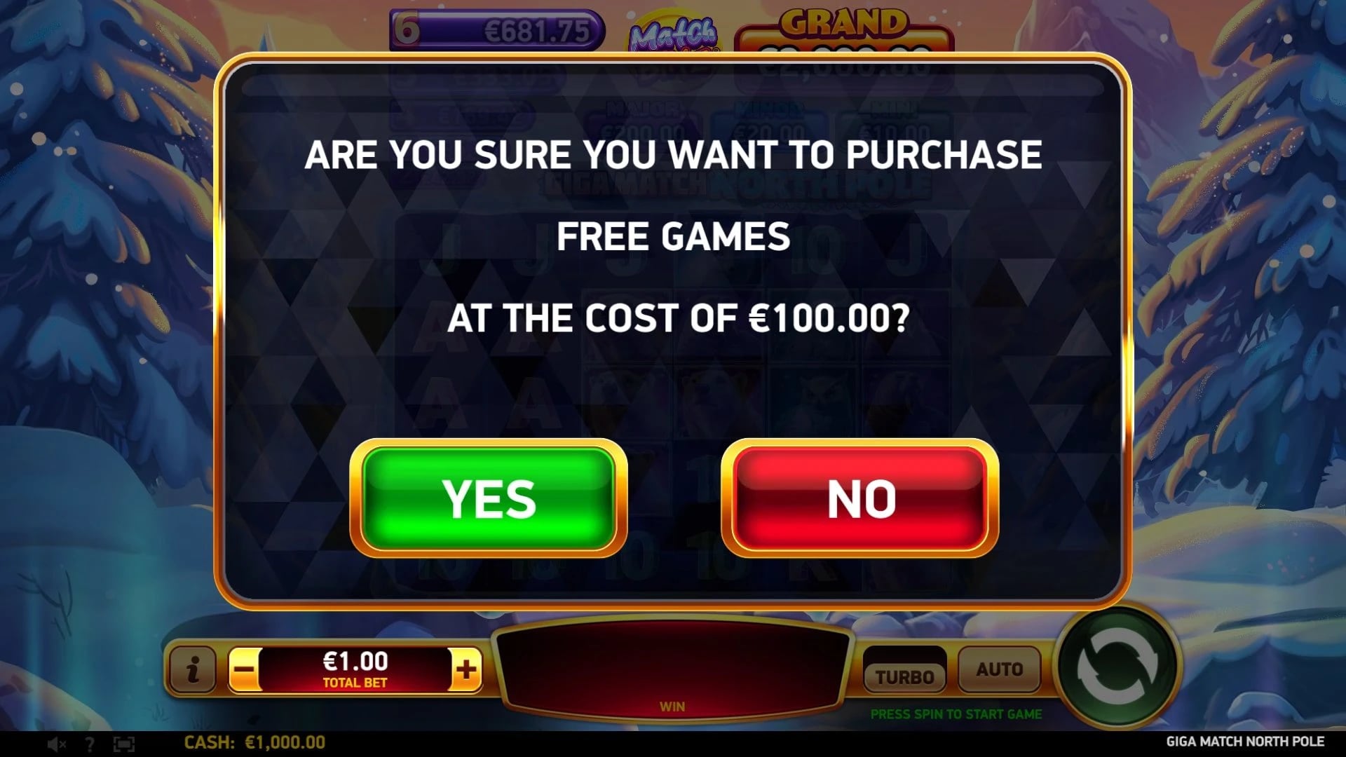 Giga Match North Pole: 100x buy confirmation