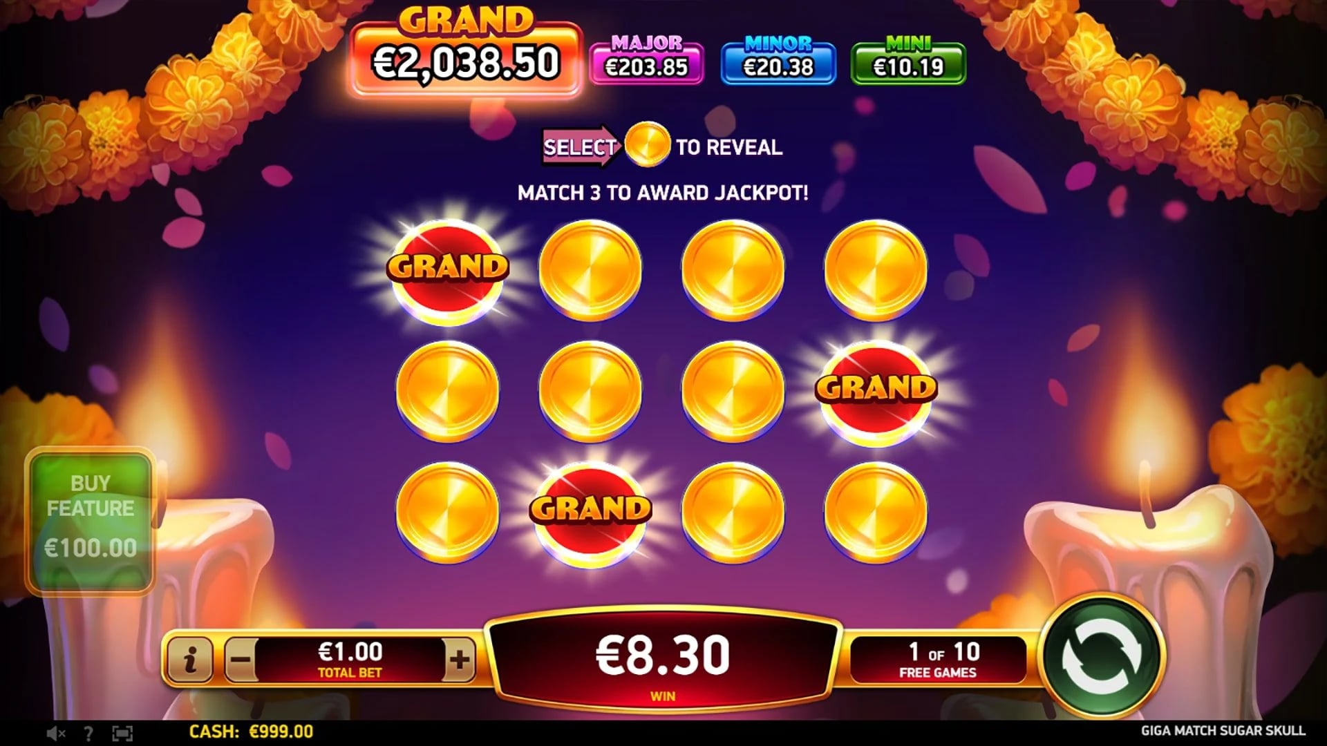Giga Match Sugar Skull: Match Blitz jackpot pick board