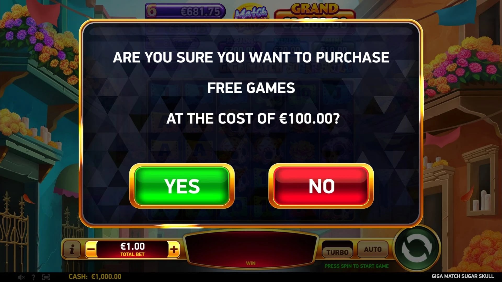 Giga Match Sugar Skull: 100x buy confirmation