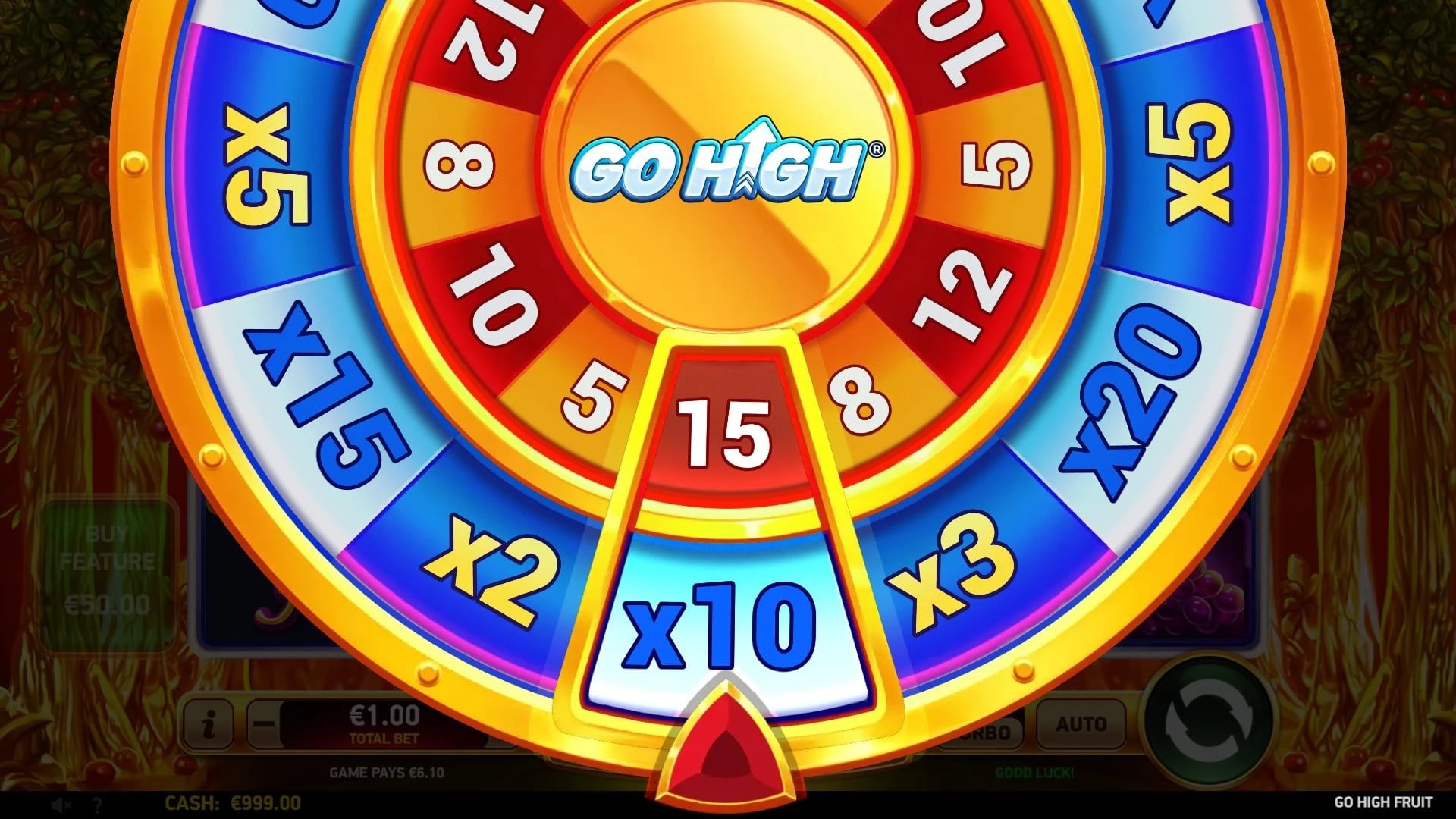 Go High Fruit: Wheel choosing spins and line multiplier