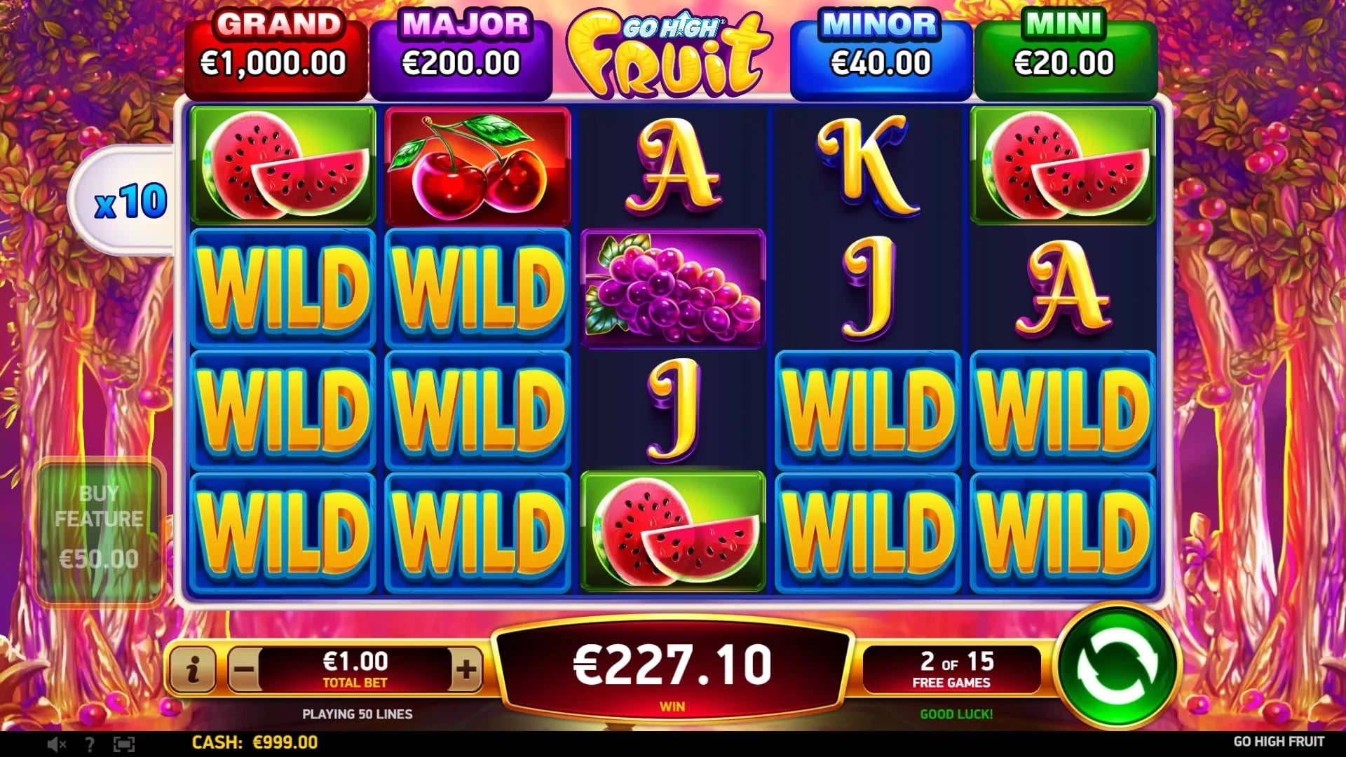 Go High Fruit: Line multiplier during ordinary Free Games