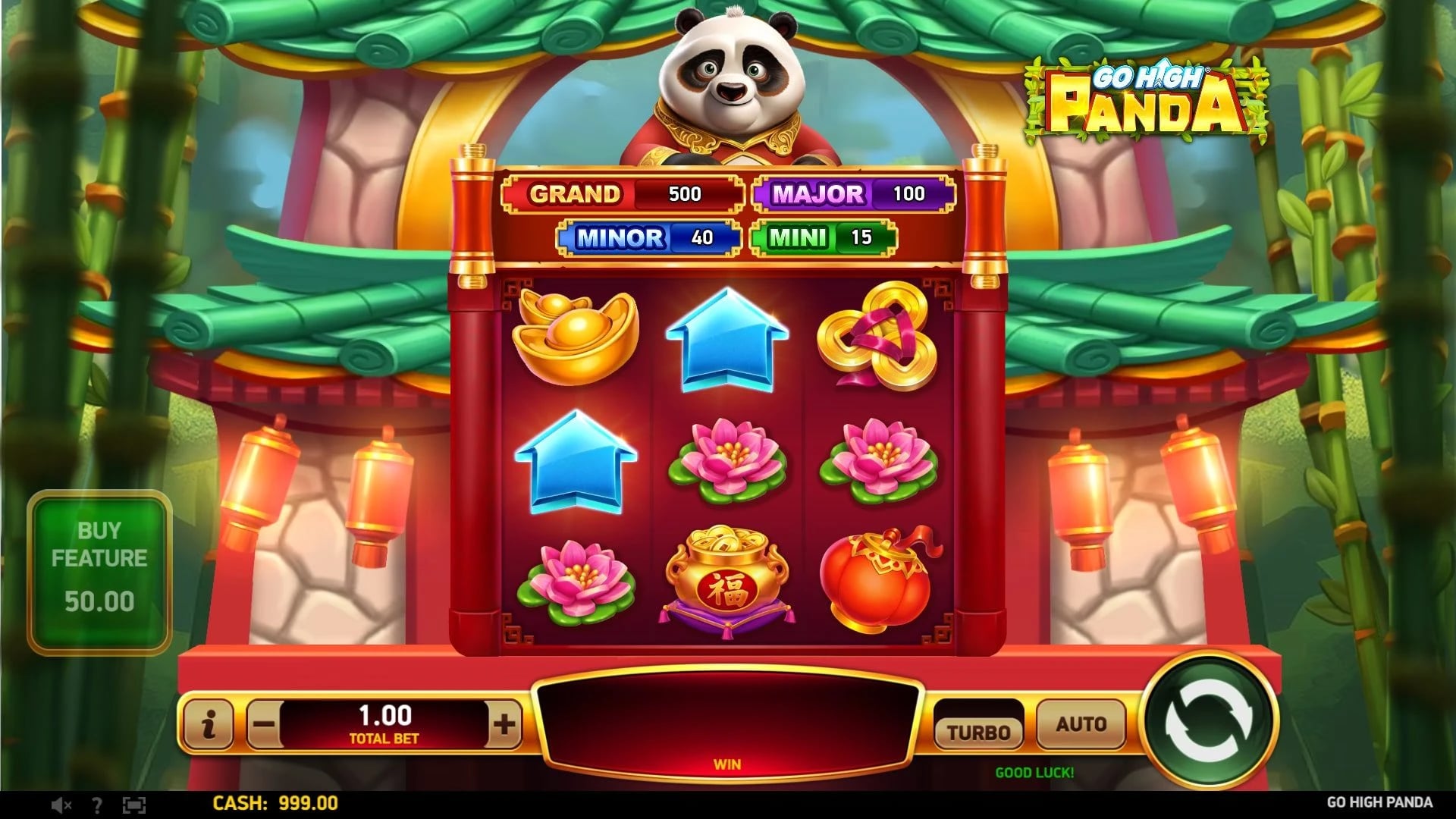 Go High Panda: Ordinary three-by-three reels and arrows