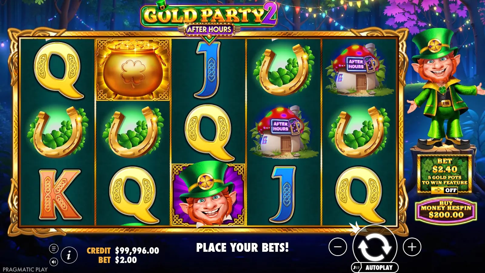 Gold Party 2 After Hours ordinary five-reel base result with Gold Pot symbol