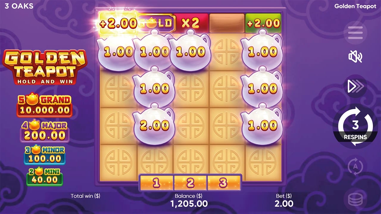 Golden Teapot: clear Hold and Win field with the extra booster row