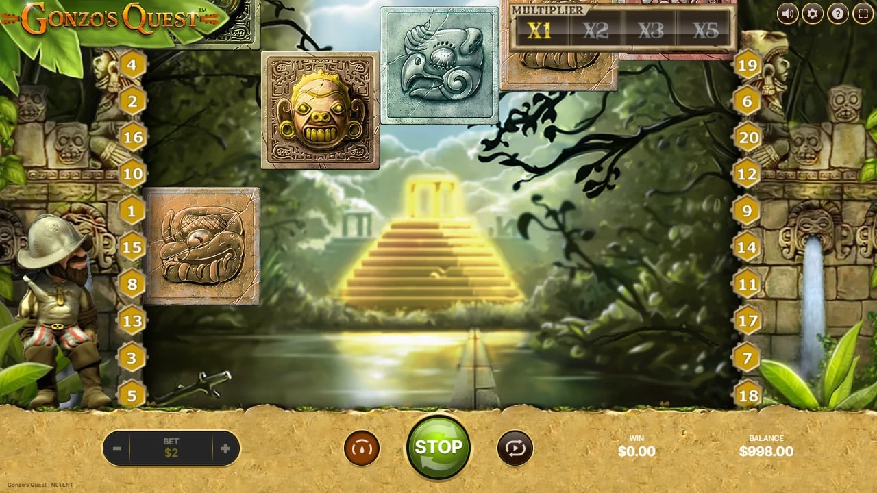 Gonzo’s Quest saved active game view with stone blocks