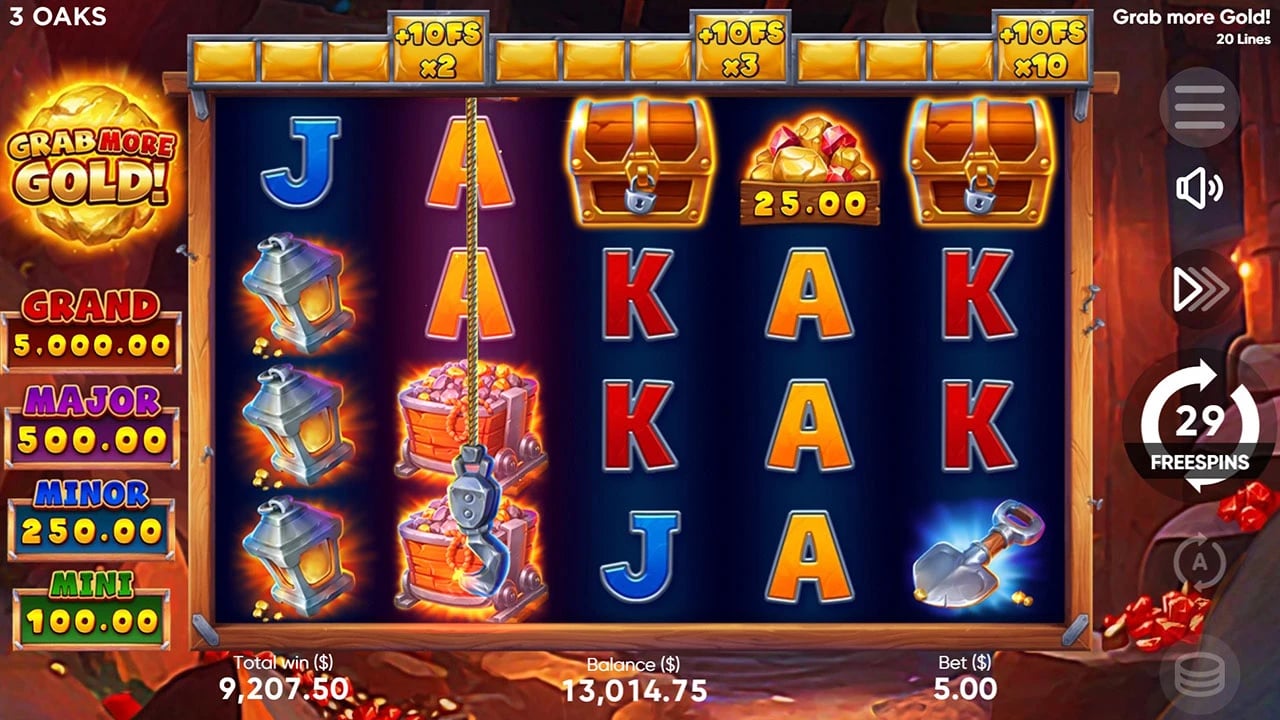 Grab More Gold!: Hook carrying the Miner into the reels