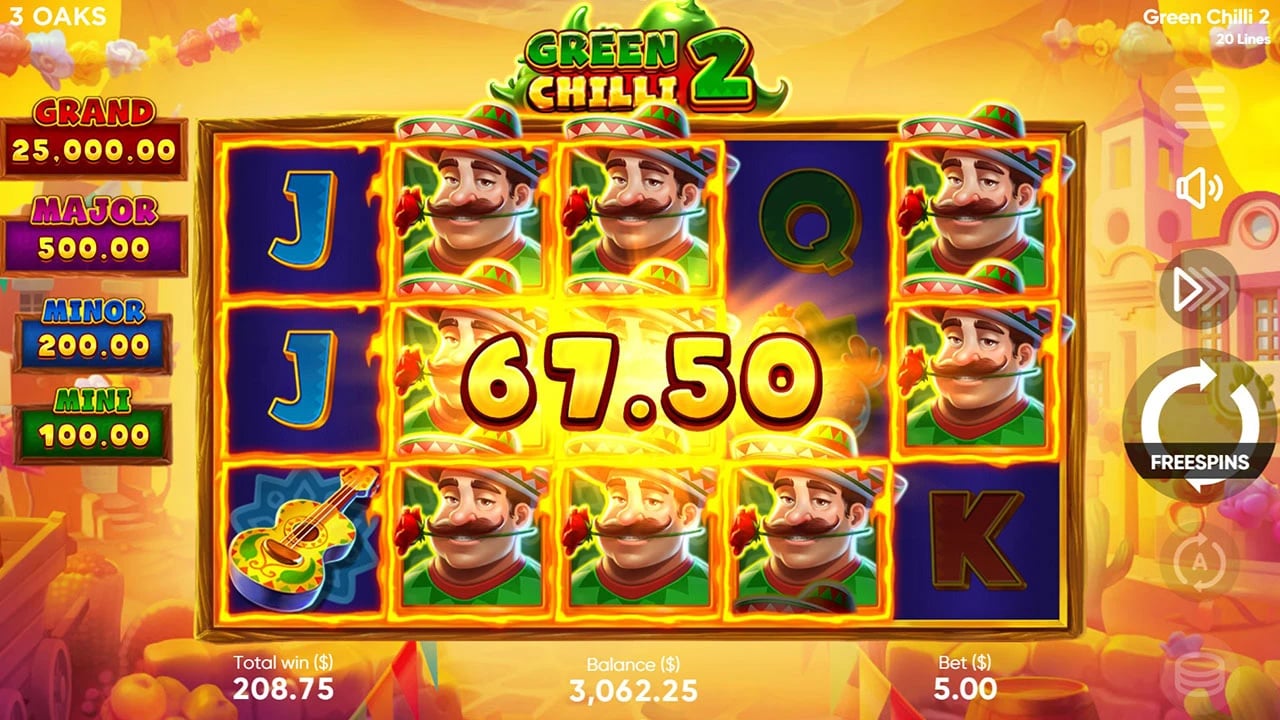 Green Chilli 2: Wild stacks on reels two and four