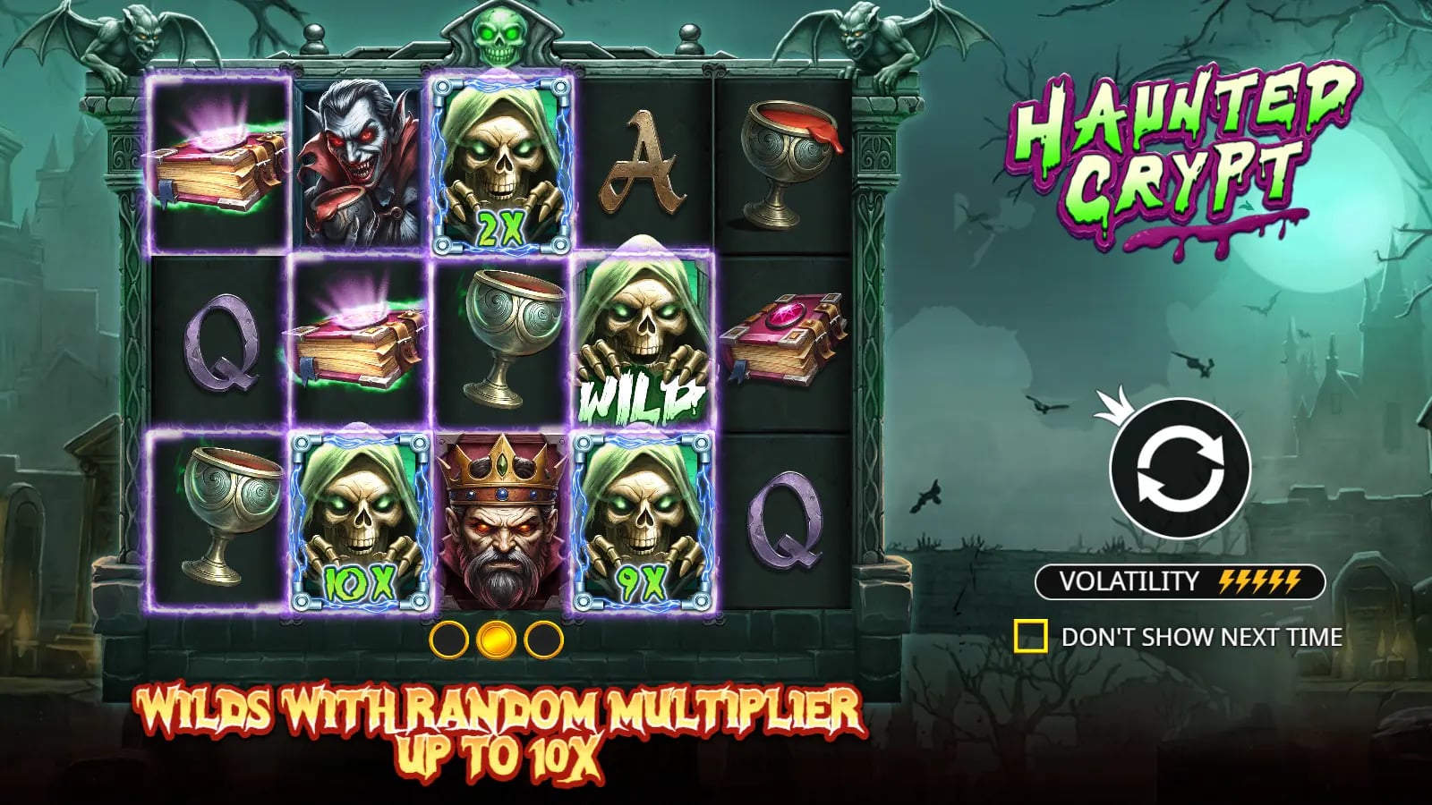 Haunted Crypt official demo opening view introducing framed multiplier Wilds