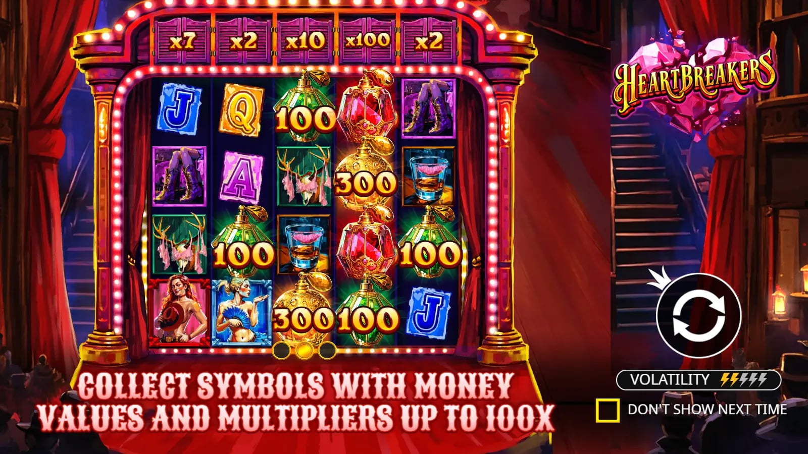 Heartbreakers official demo showing the full cabaret reels and five multiplier positions