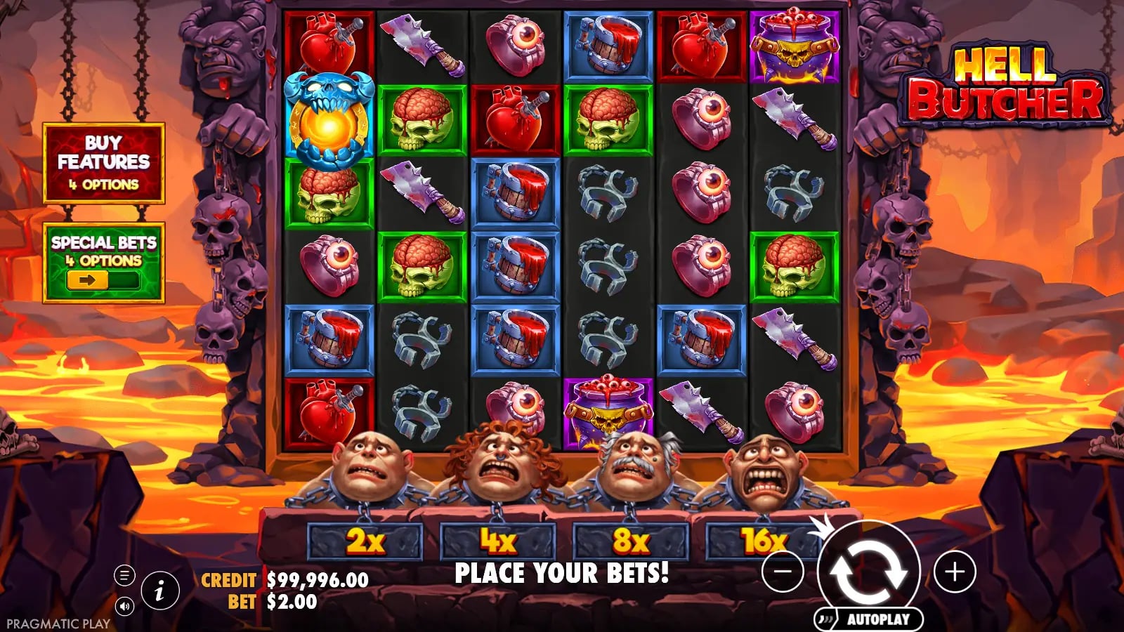 Hell Butcher official gameplay showing special Scatters and the full dark bonus interface