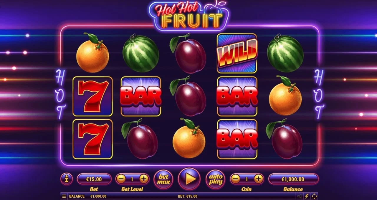 Hot Hot Fruit base-game board with five reels and three rows