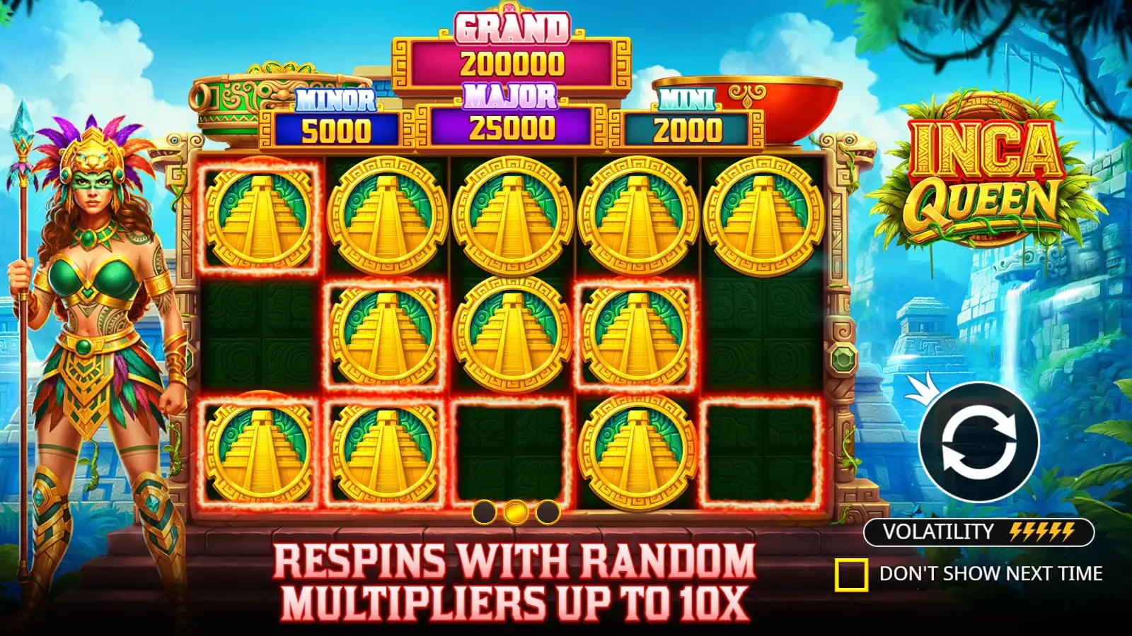 Inca Queen introduction illustrating the coin-and-frame respin board