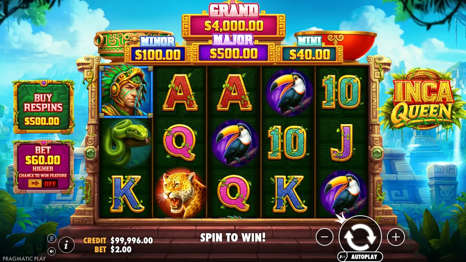 Inca Queen later ordinary spin on the full reel grid