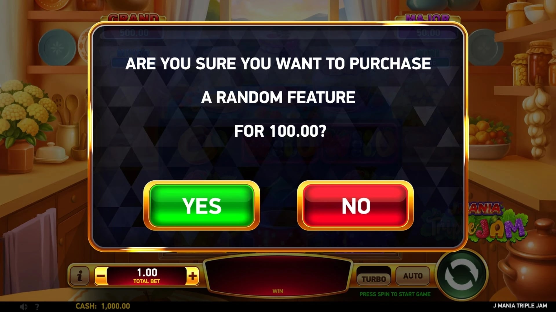 J Mania Triple Jam: Confirmation dialog for a random feature purchase