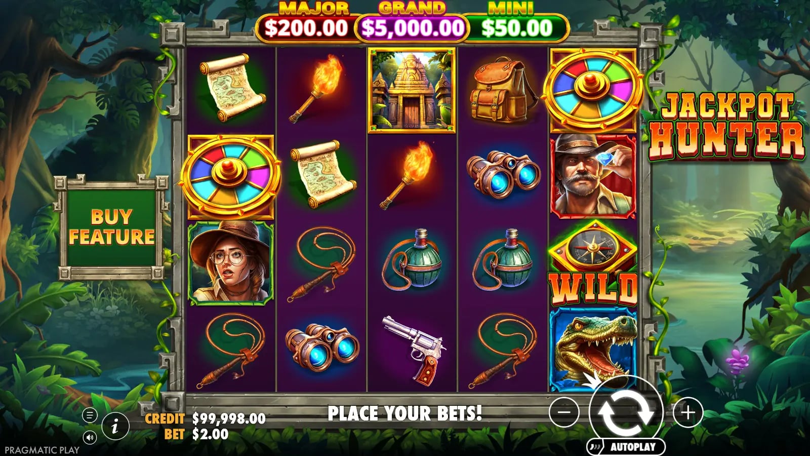 Jackpot Hunter later ordinary board with two Wheel symbols and one Compass Wild.