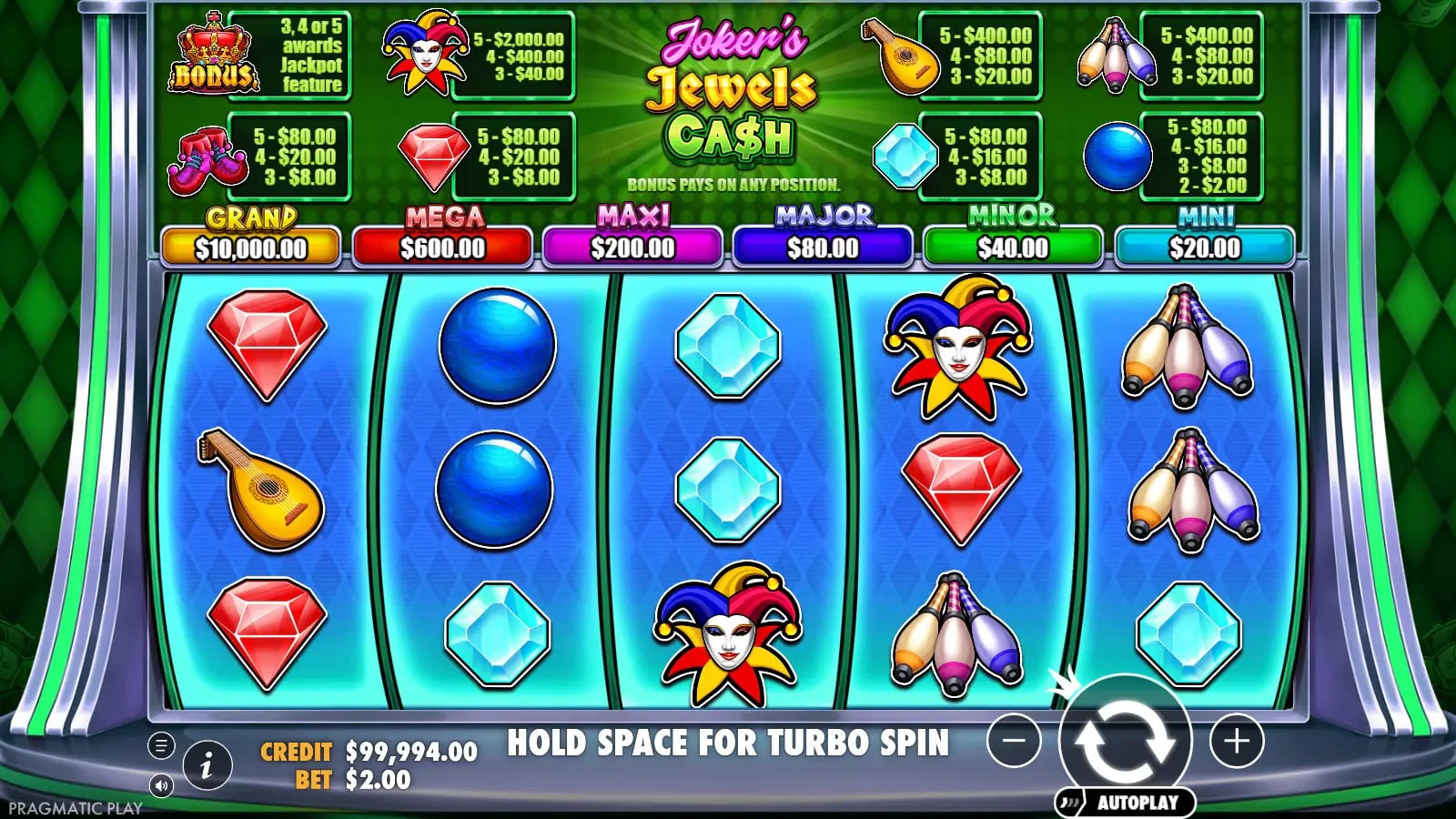 Joker’s Jewels Cash later base board with gems and jester symbols but no Bonus crown.