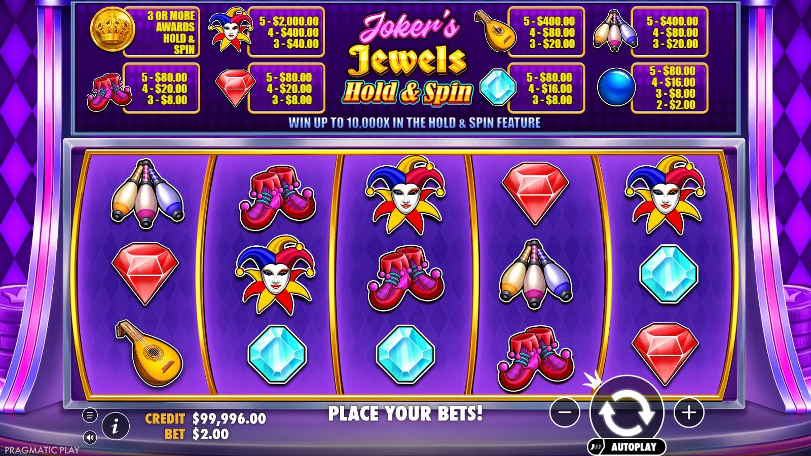 Joker's Jewels Hold and Spin later base result with jester symbols